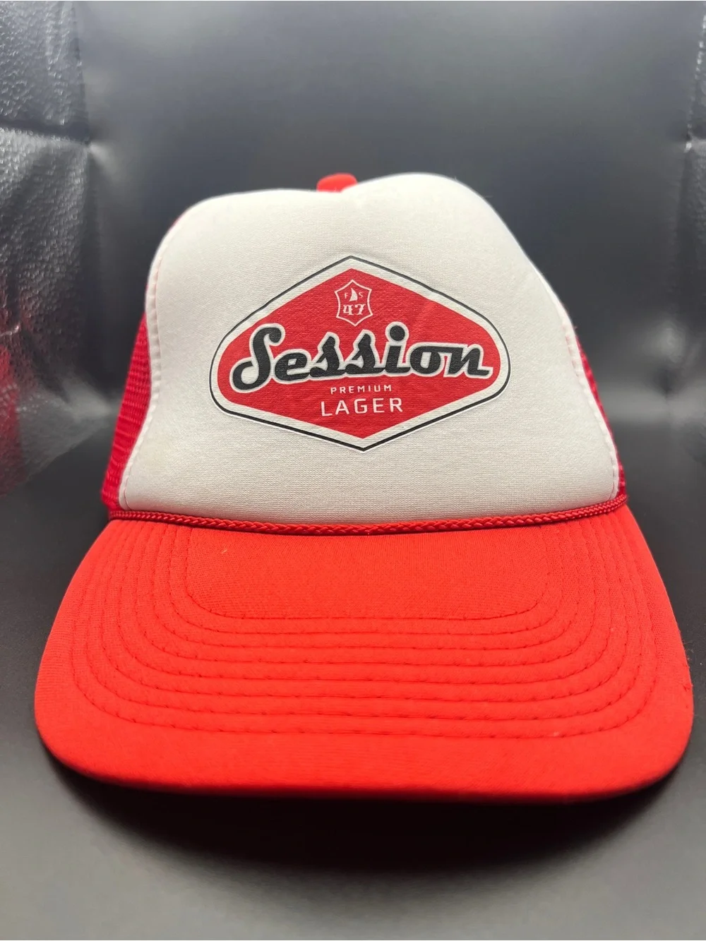 Session Premium Lager Red & White Trucker Rope SnapBack Hat
